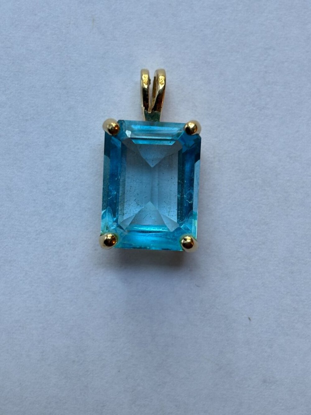 Vibrant Swiss Blue Topaz Emerald Cut Pendant 10x8mm